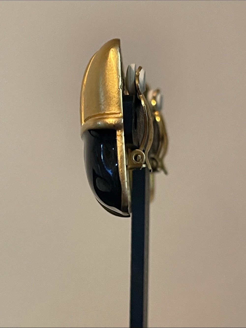 1980’s Givenchy Black & Gold Geometric Checkered Runway Clip-On Earrings - Picture 10 of 11